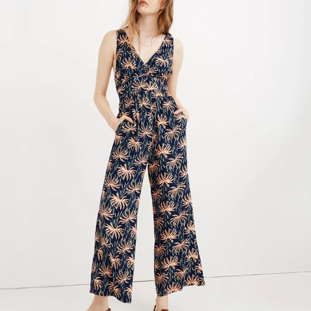 Madewell V-Back Wide-Leg Jumpsuit in Oasis Palms Size 0